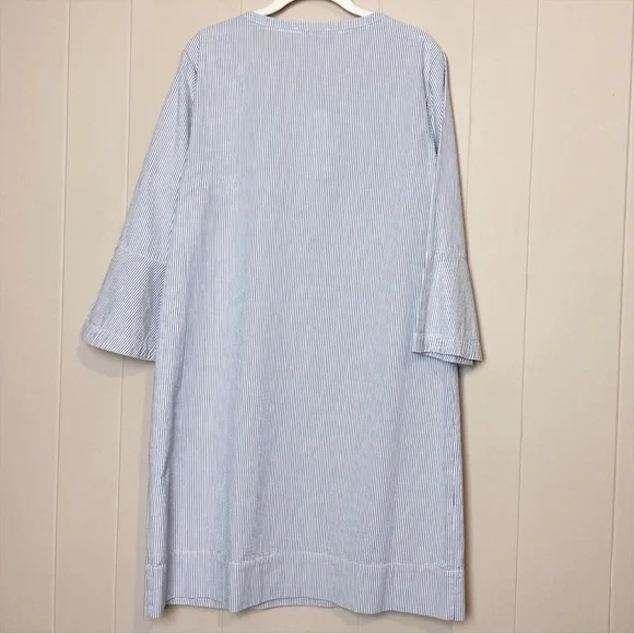Draper James NWT Seersucker Ruffle Shirt Dress 12 blue white classic shift - Picture 6 of 12